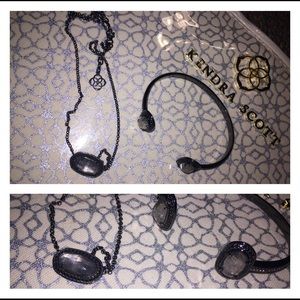 Gunmetal and mirror rock necklace and earrings-SET